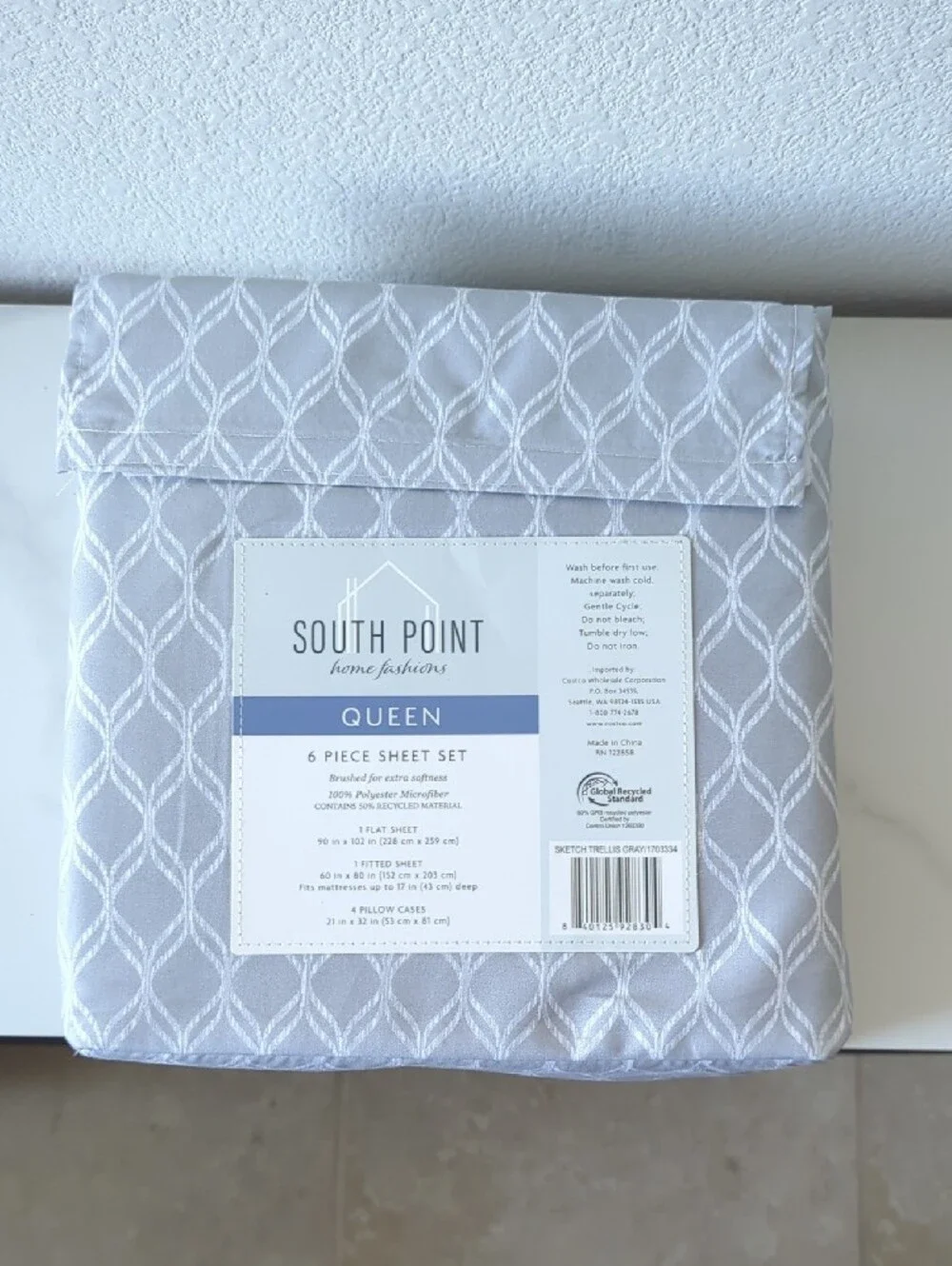 South Point Queen 6-Piece Sheet Set in Gray Trellis